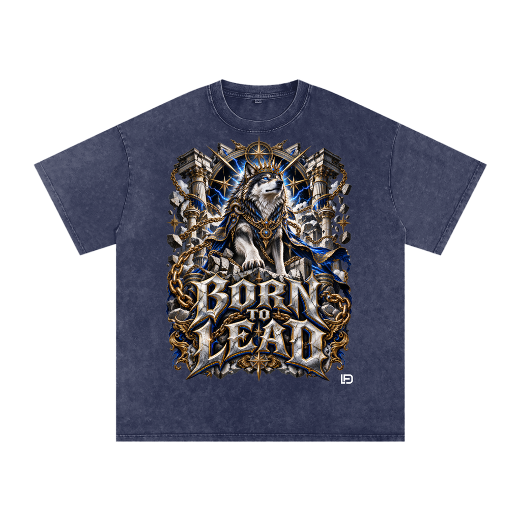 Born to Lead – Snow Washed Oversized Cotton Graphic T-Shirt
