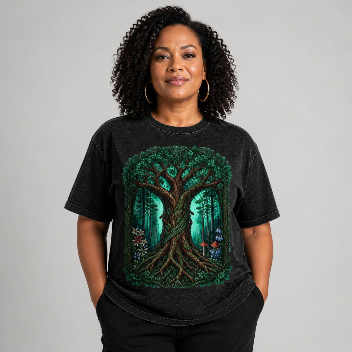 The One Tree of Life Snow Washed Oversized Cotton T-Shirt