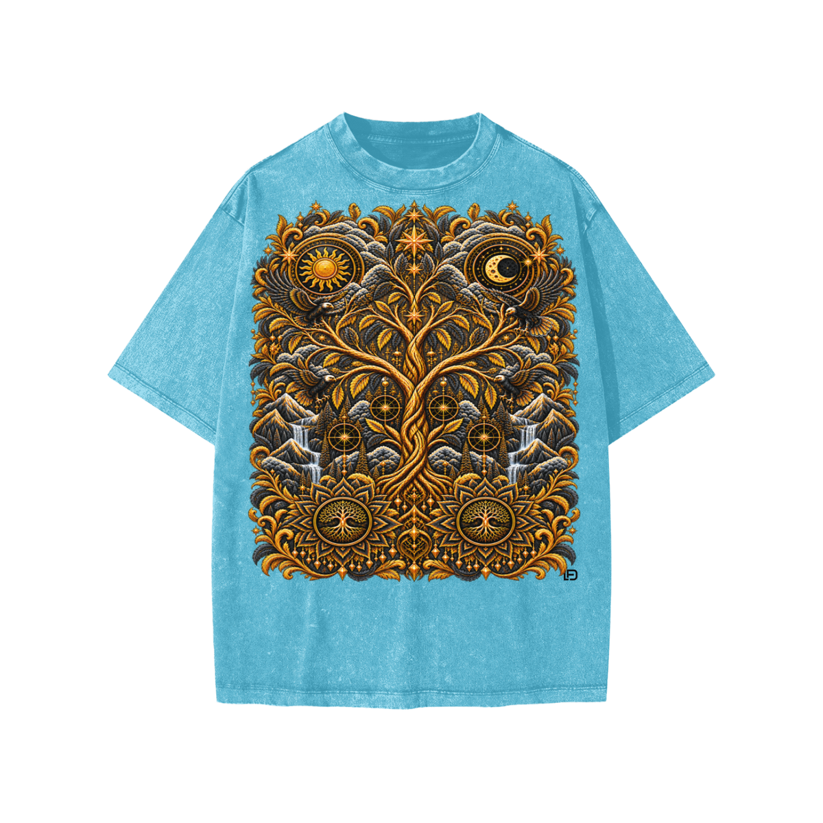 Kids & Teens Unified Celestial Tree Snow Washed Oversized Cotton T-Shirt