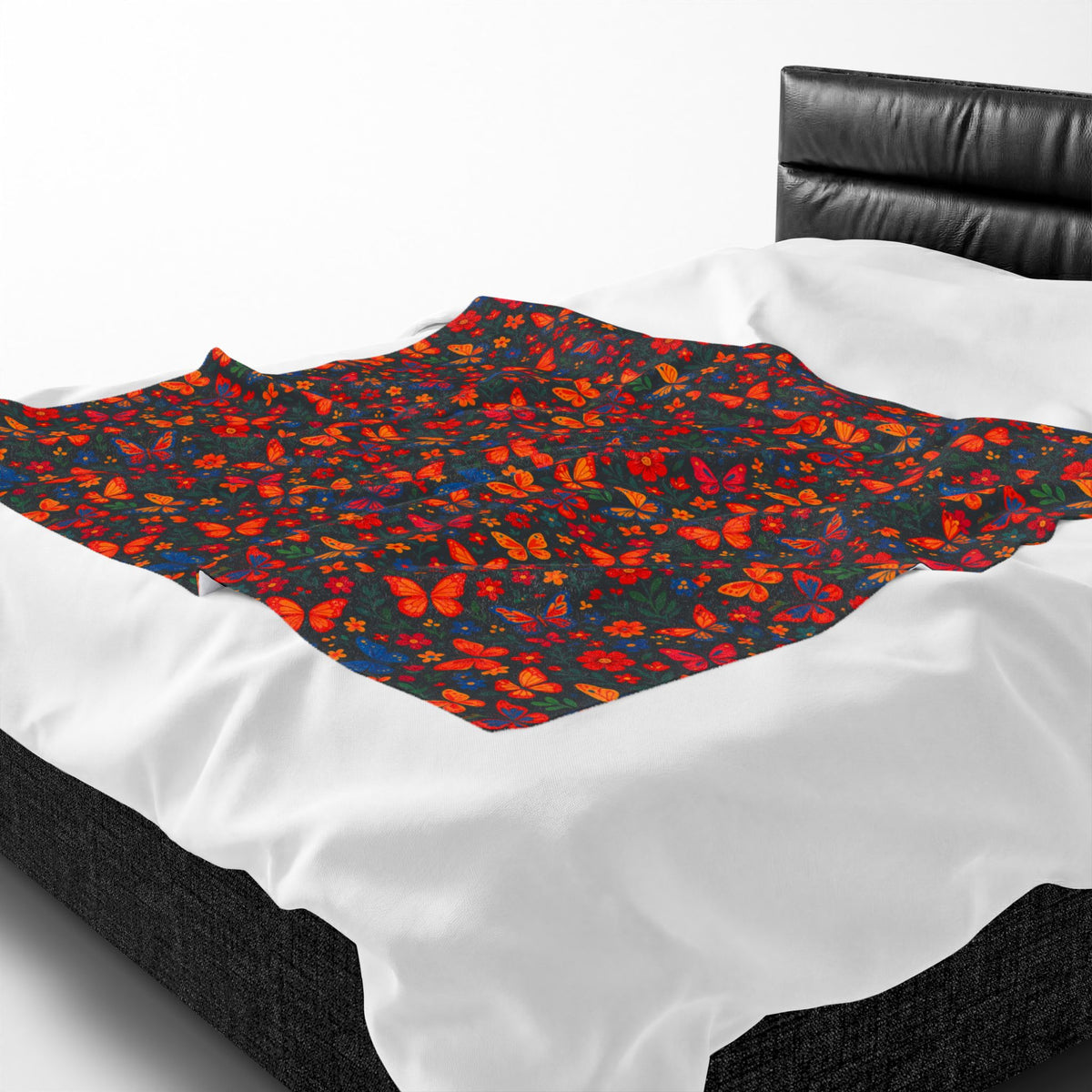 Autumn Butterflies Velveteen Plush Blanket | Fall Leaf Pattern, Cozy Throw Blanket, Fluttering Butterfly Bedding, Soft Autumn Lap Blanket,
