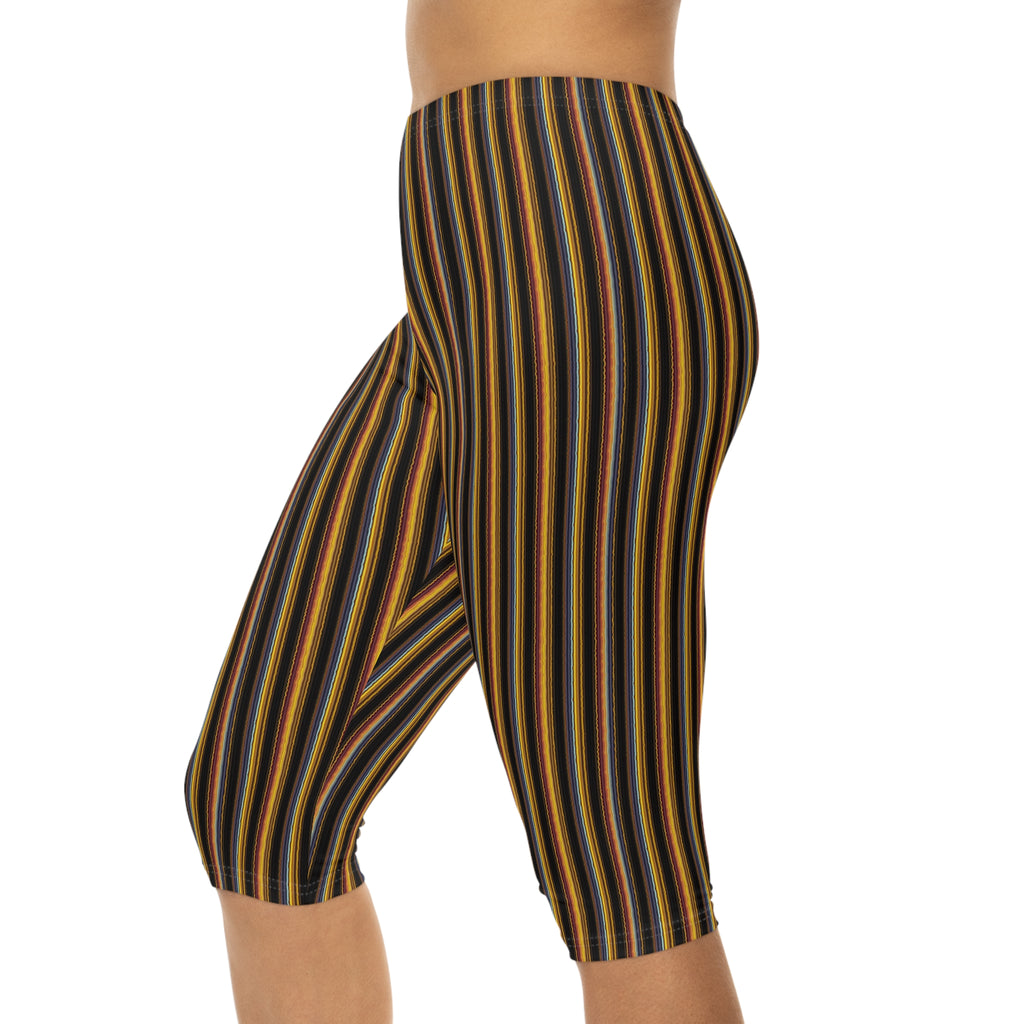 Autumn Stripe Capri Leggings | Vertical Fall Stripe Capri