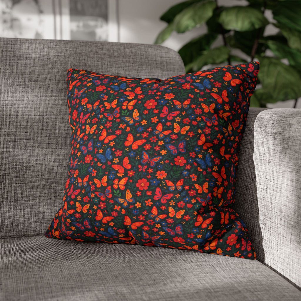 Butterflies Floral Pillowcase, Home Decor, Throw Pillow Cover, Bedroom Accessory, Gift for Her, Spun Polyester Square Pillow
