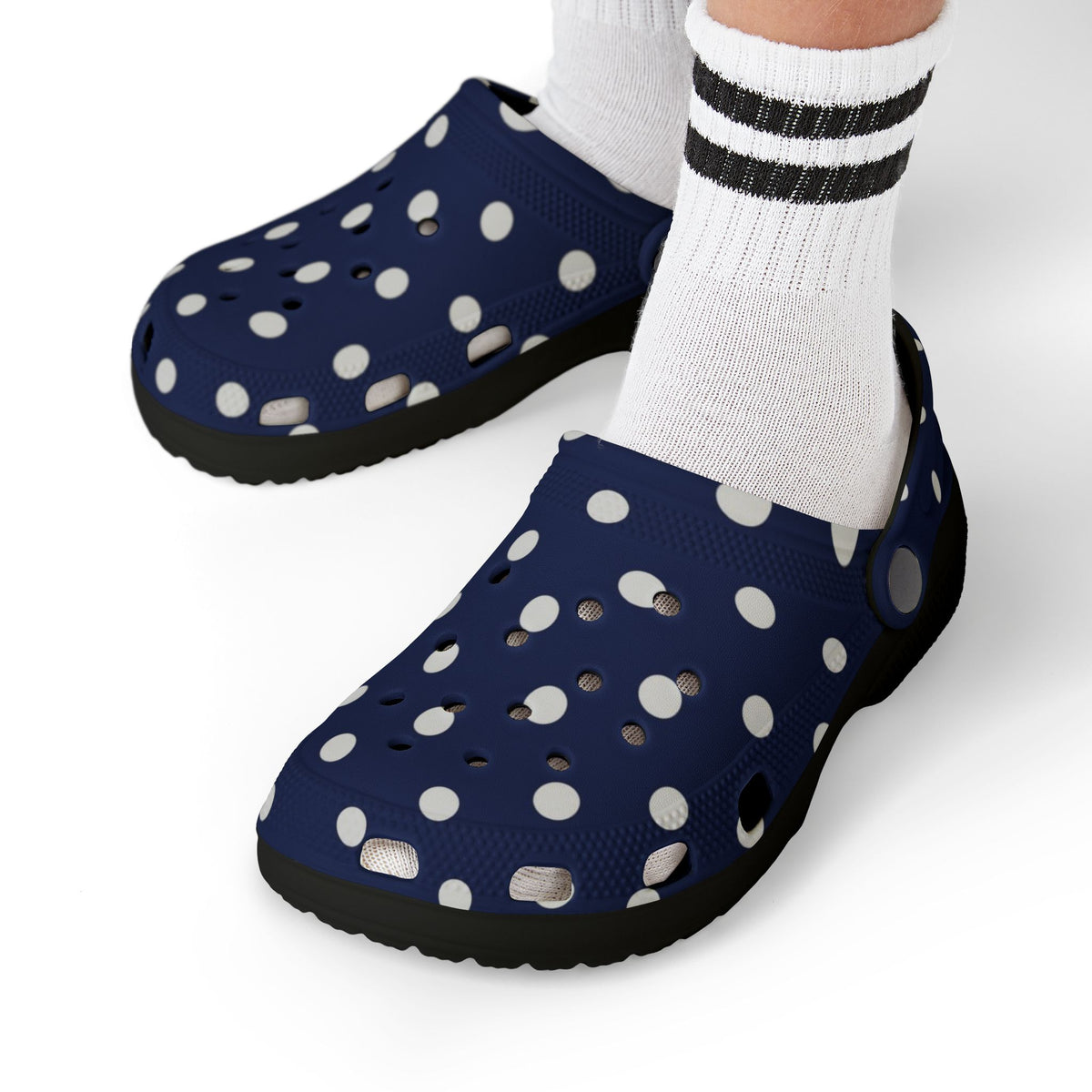 Kids Navy Polka Dot EVA Foam Clogs – Lightweight Slip-On Sandals for Toddlers & Children