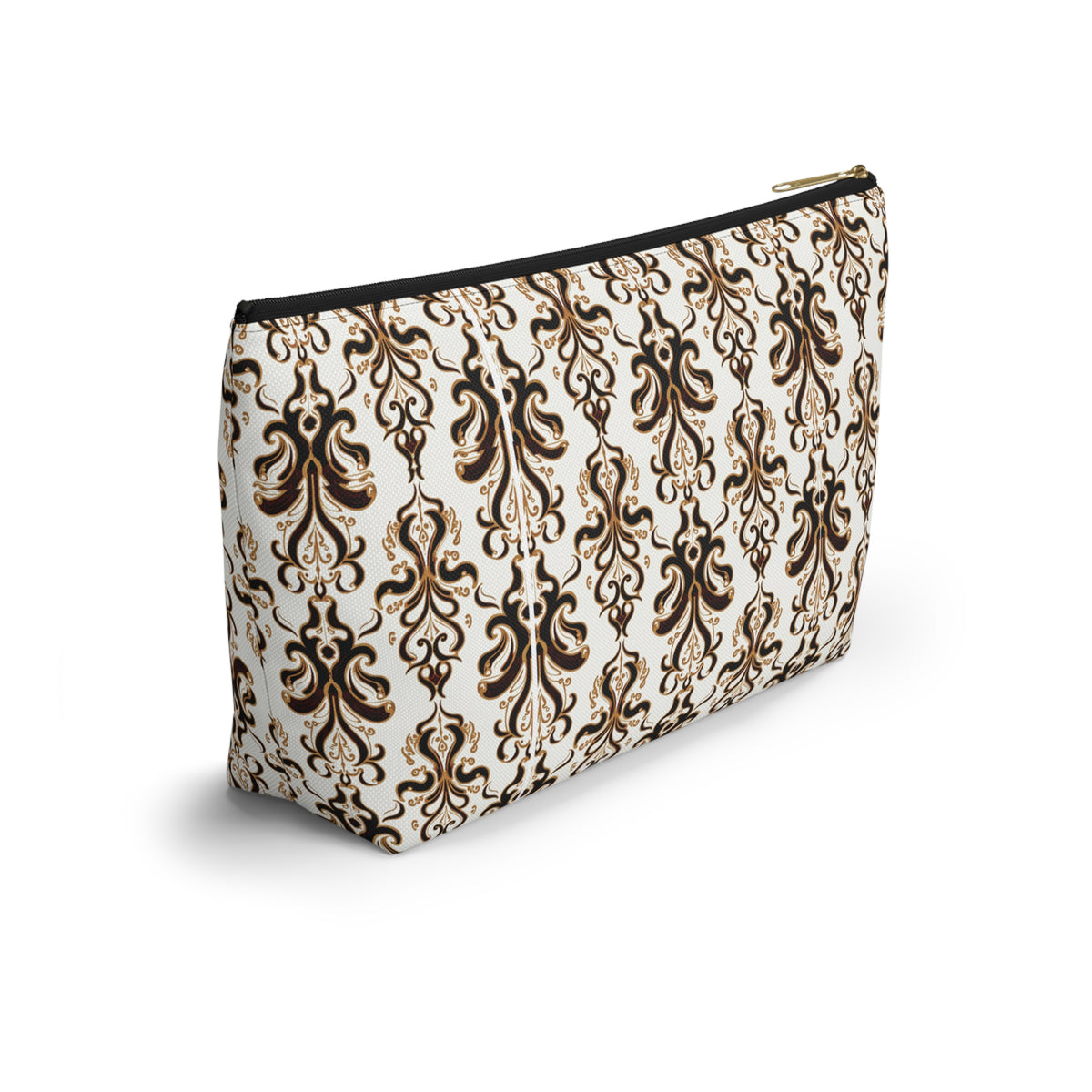 Brown Damask Pattern Accessory Pouch