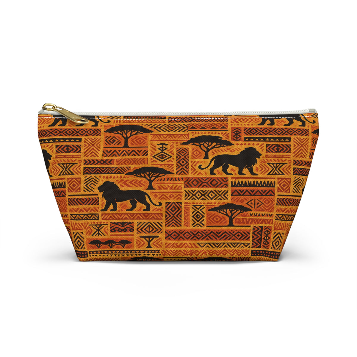 African Safari Lion Pattern Accessory Pouch | T-Bottom Cosmetic Bag