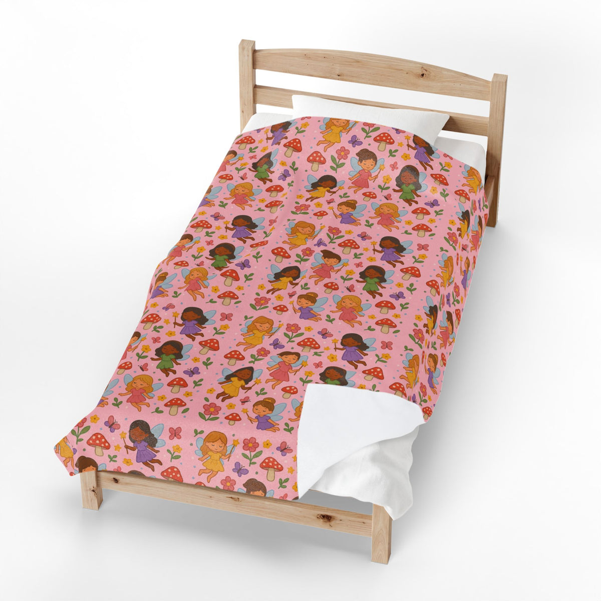 Diverse Girls Pattern Velveteen Plush Blanket | Cute Floral Hearts Print