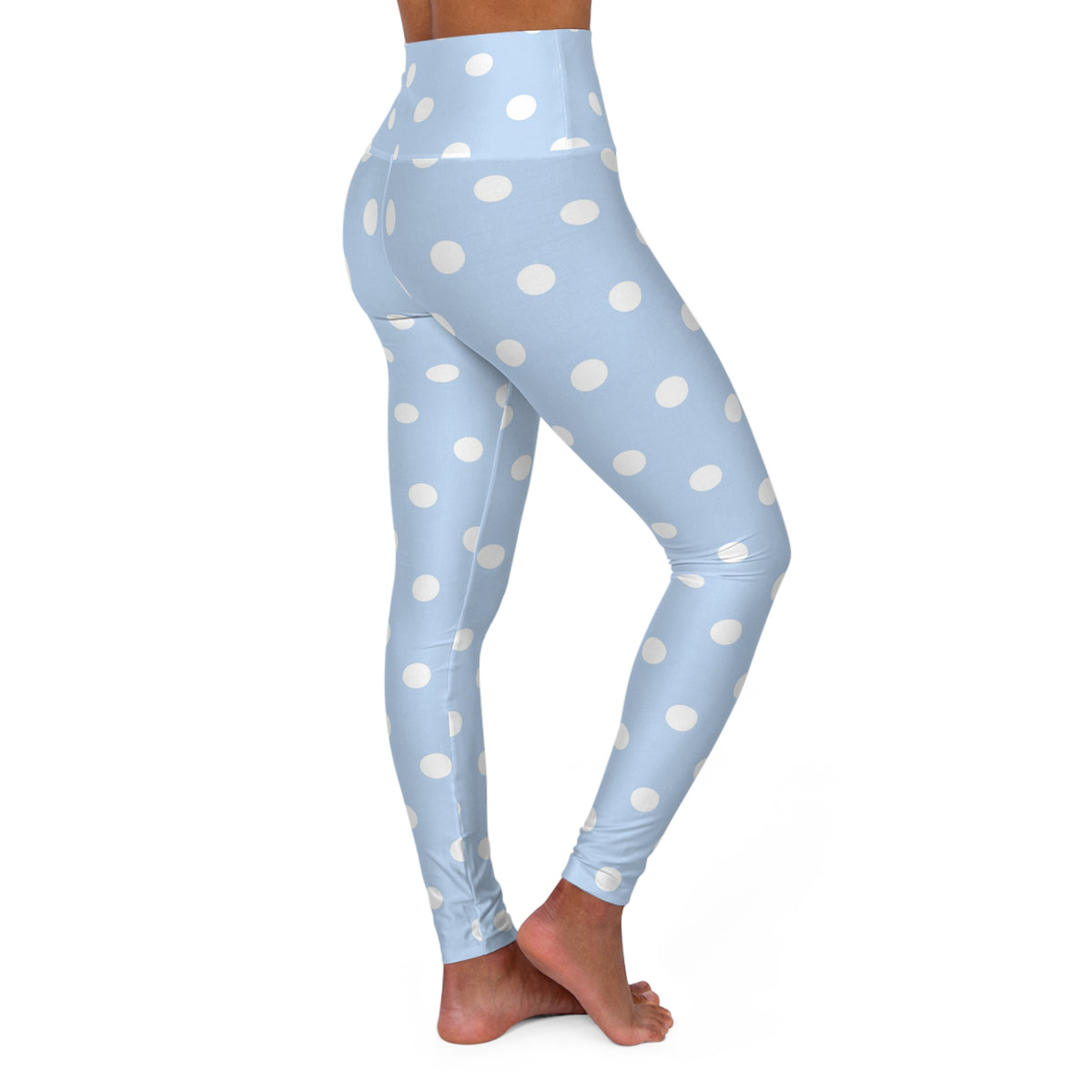 Baby Blue Polka Dot Leggings High Waisted Yoga Leggings | Light Blue White Spots