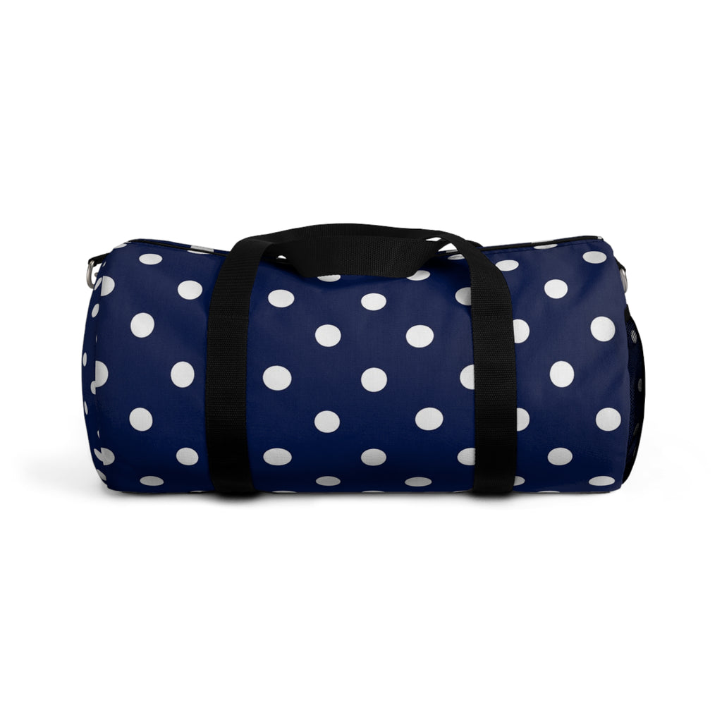 Navy Polka Dot Duffel Bag — Stylish Travel & Gym Tote