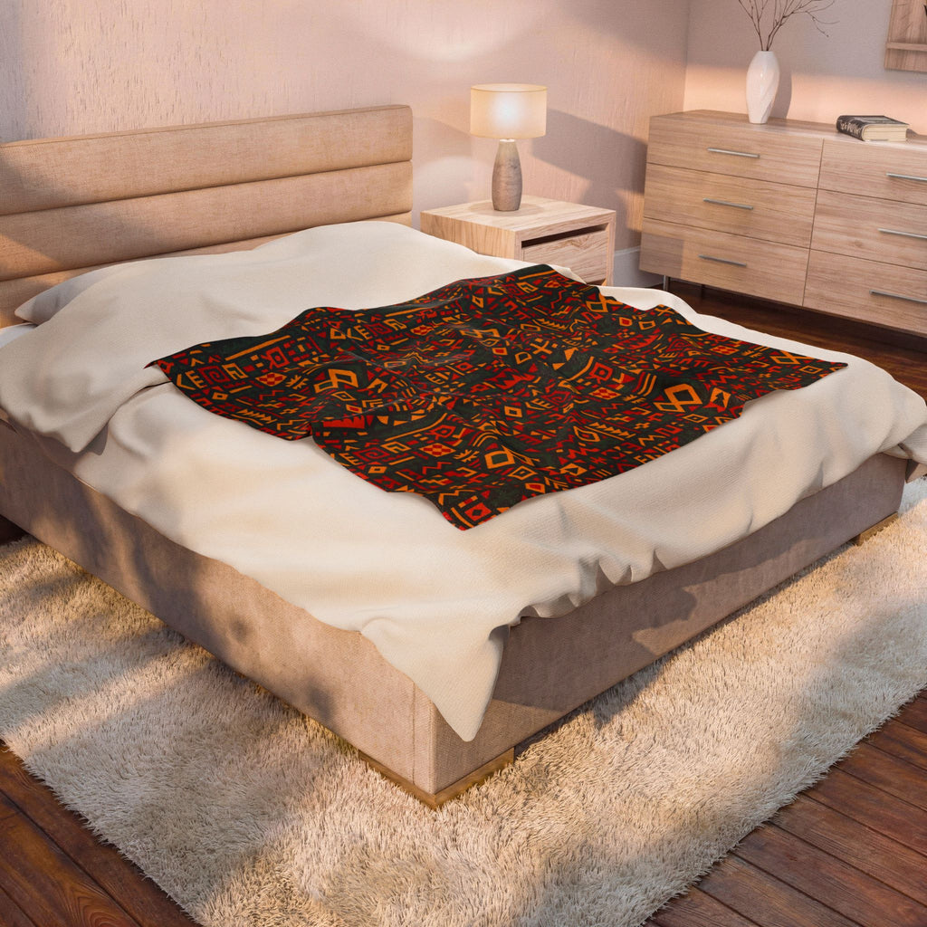 African Tribal Geometric Pattern Velveteen Plush Blanket