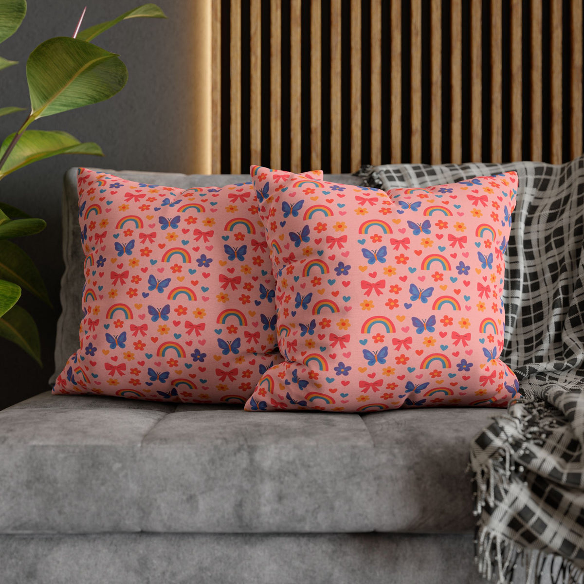 Rainbow Butterflies Pattern Pillowcase | Square Polyester Pillowcase