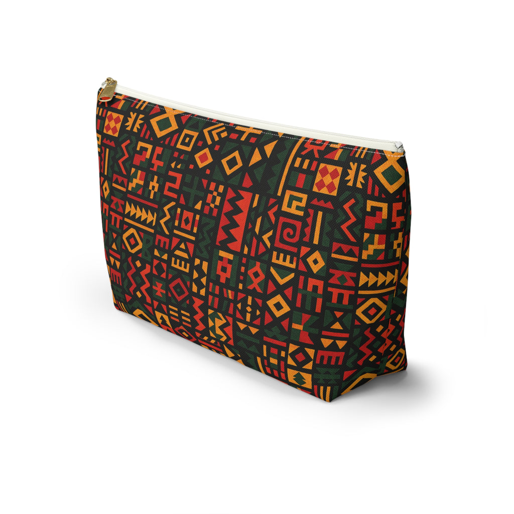 African Tribal Pattern Accessory Pouch | T-Bottom Zip Cosmetic Bag