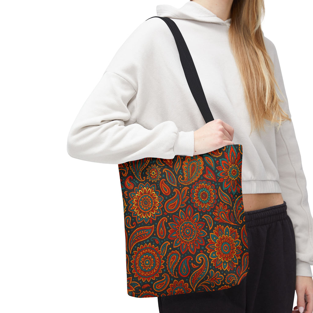 Boho Paisley Floral Pattern Tote Bag | Autumn Mandala All-Over Print