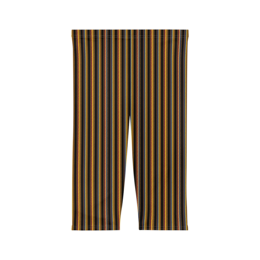 Autumn Stripe Capri Leggings | Vertical Fall Stripe Capri