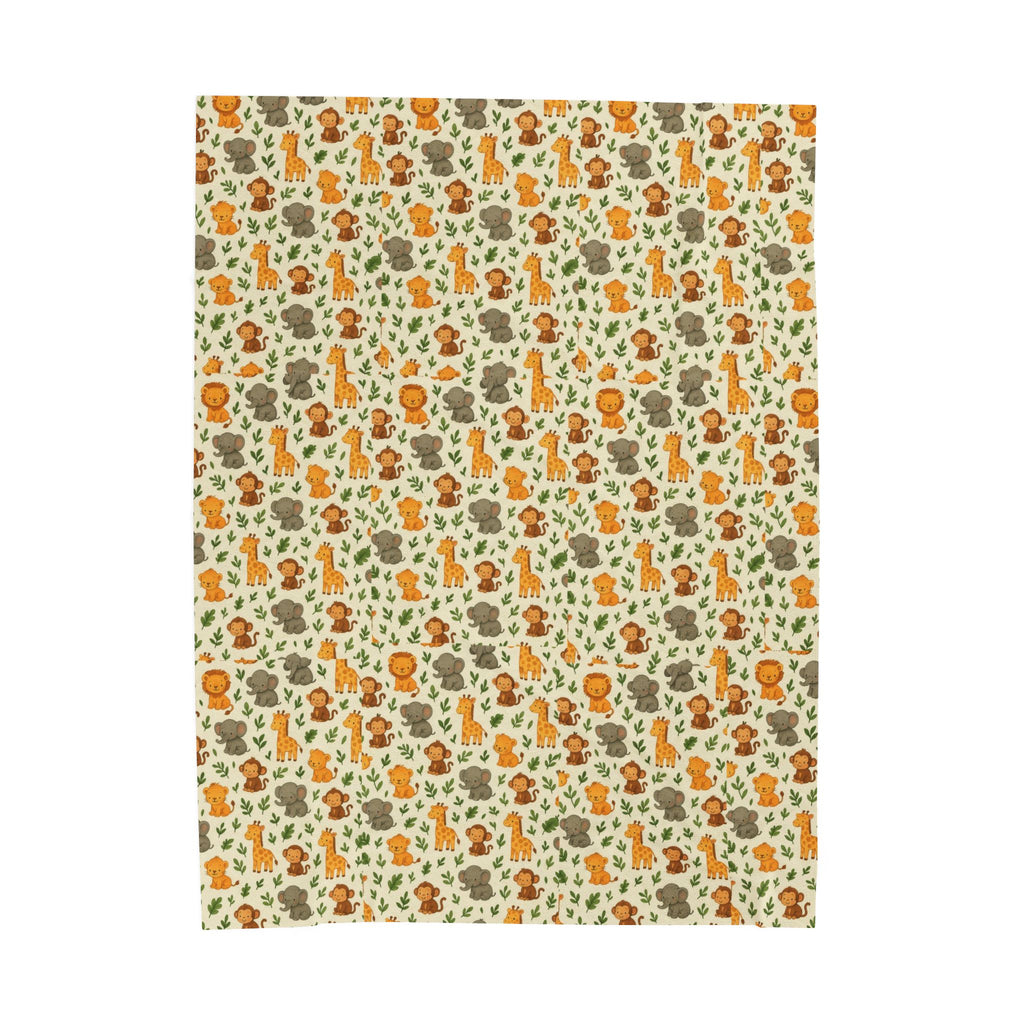 Autumn Woodland Animals Velveteen Plush Blanket | Fox & Mushroom Pattern