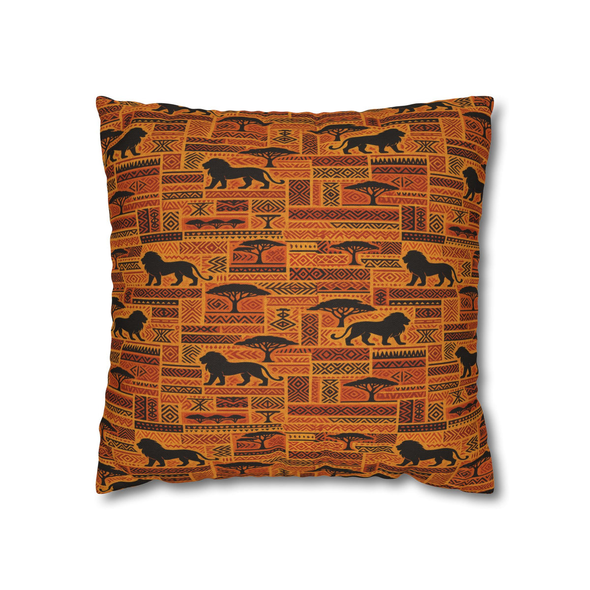African Safari Pattern Pillowcase | Lion Silhouette Square Pillow