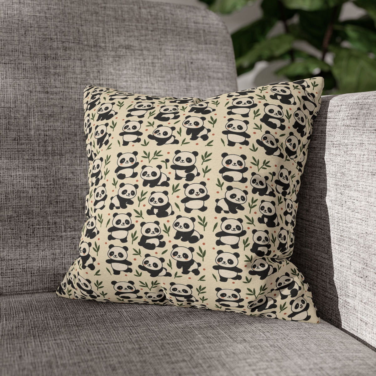 Panda Pattern Pillowcase | Square Spun Polyester Decorative Pillow