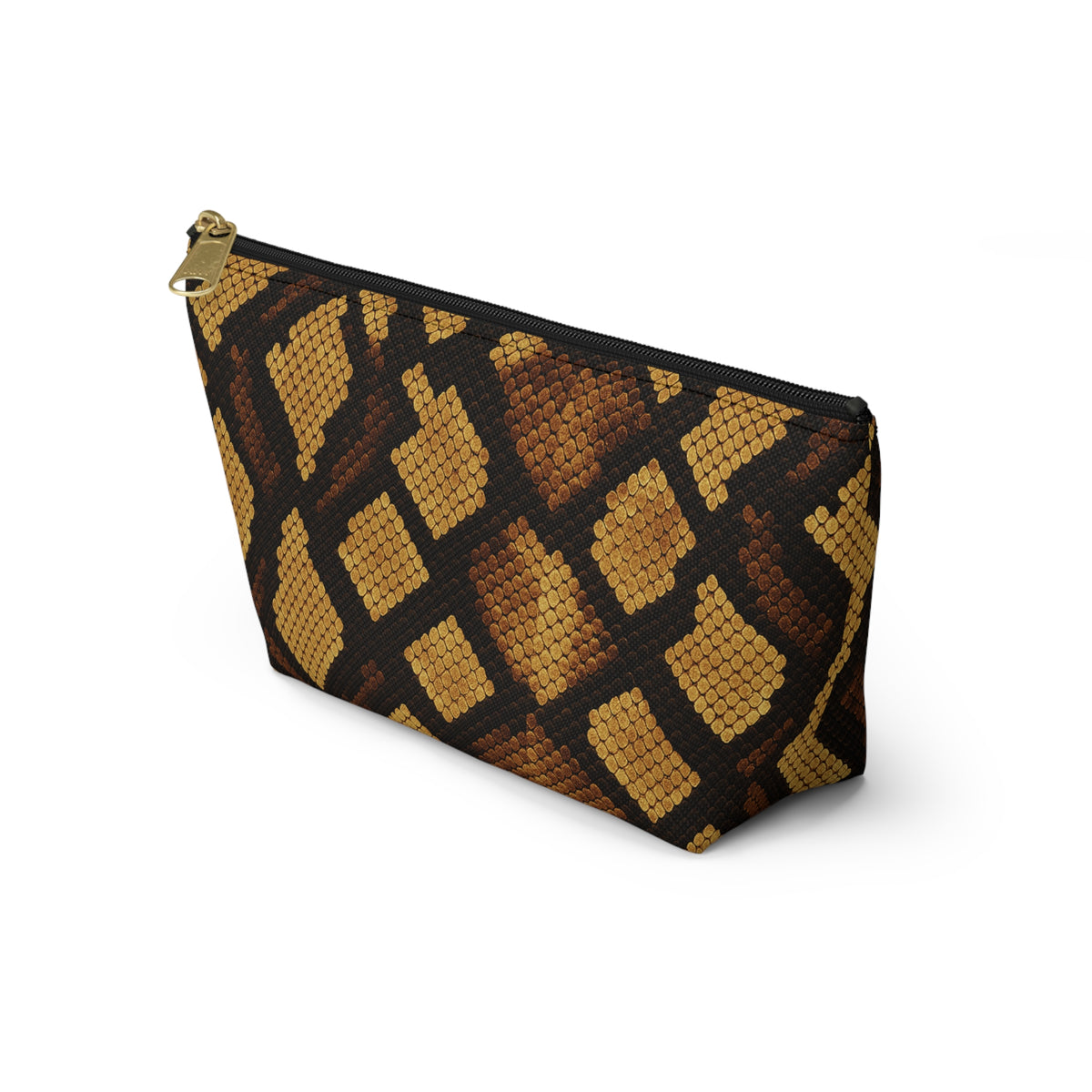 Brown Snake Print Accessory Pouch | T-Bottom Cosmetic Bag