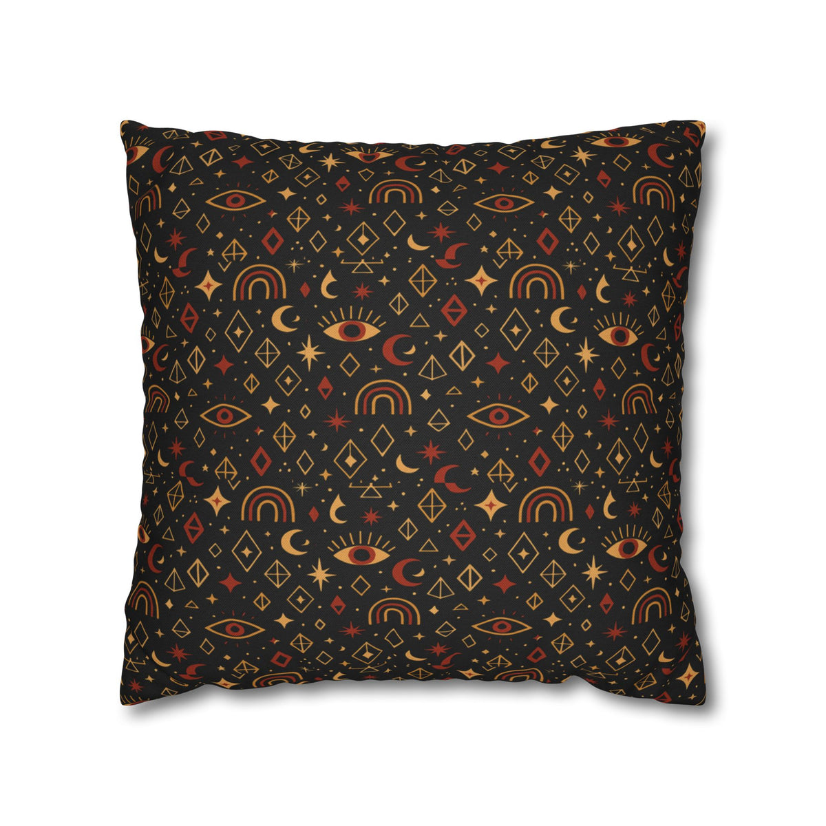 Mystic Eye Pattern Pillowcase | Boho Celestial Motif, Dark Autumn Colors