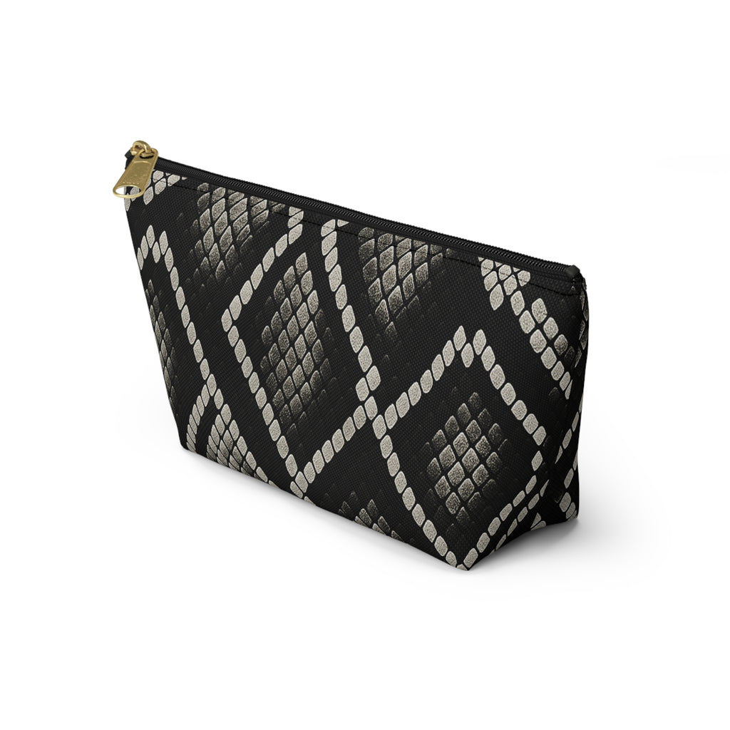 Black Snake Skin Pattern Accessory Pouch | T-Bottom Cosmetic Bag