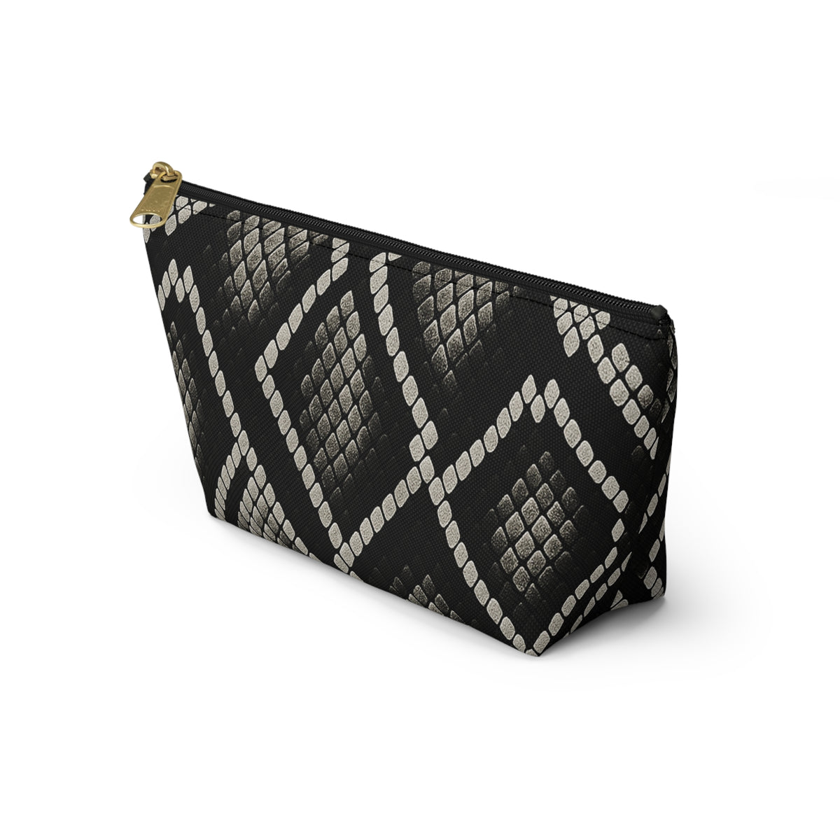 Black Snake Skin Pattern Accessory Pouch | T-Bottom Cosmetic Bag