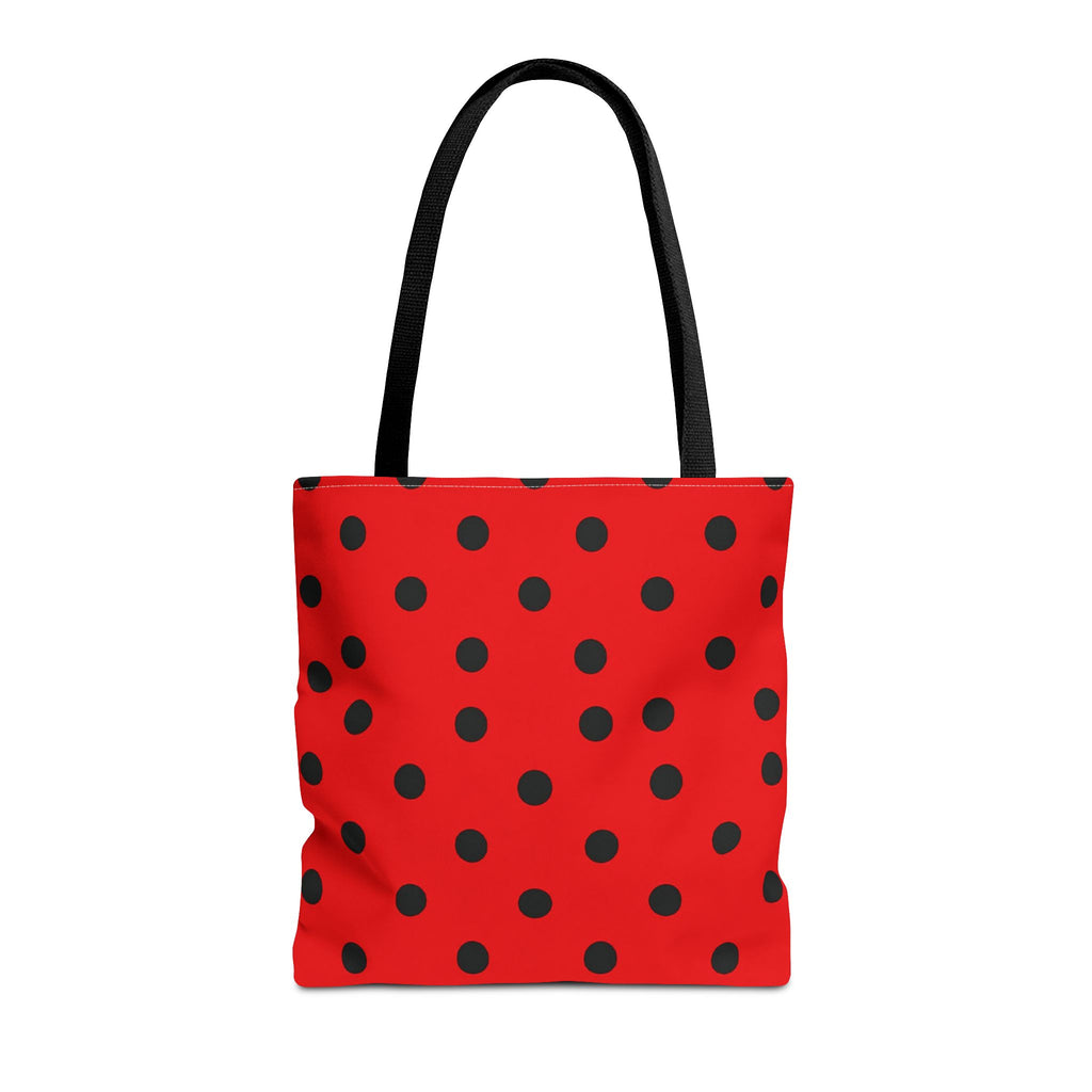 Black Polka Dot on Red Tote Bag