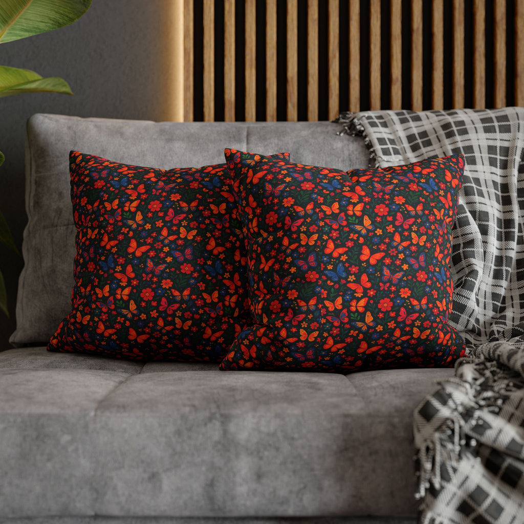 Butterflies Floral Pillowcase, Home Decor, Throw Pillow Cover, Bedroom Accessory, Gift for Her, Spun Polyester Square Pillow