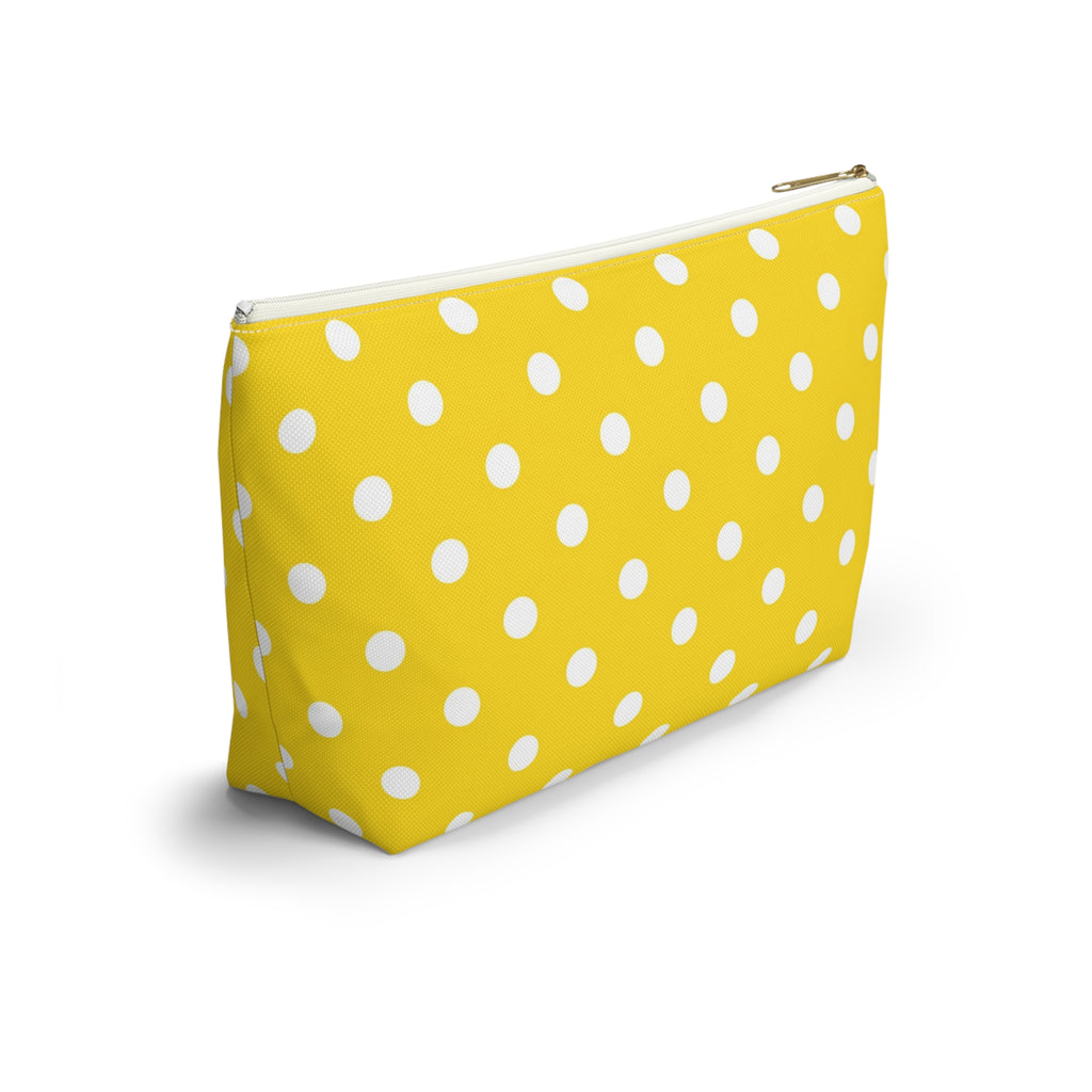 Yellow White Polka Dot Accessory Pouch | T-Bottom Cosmetic Bag