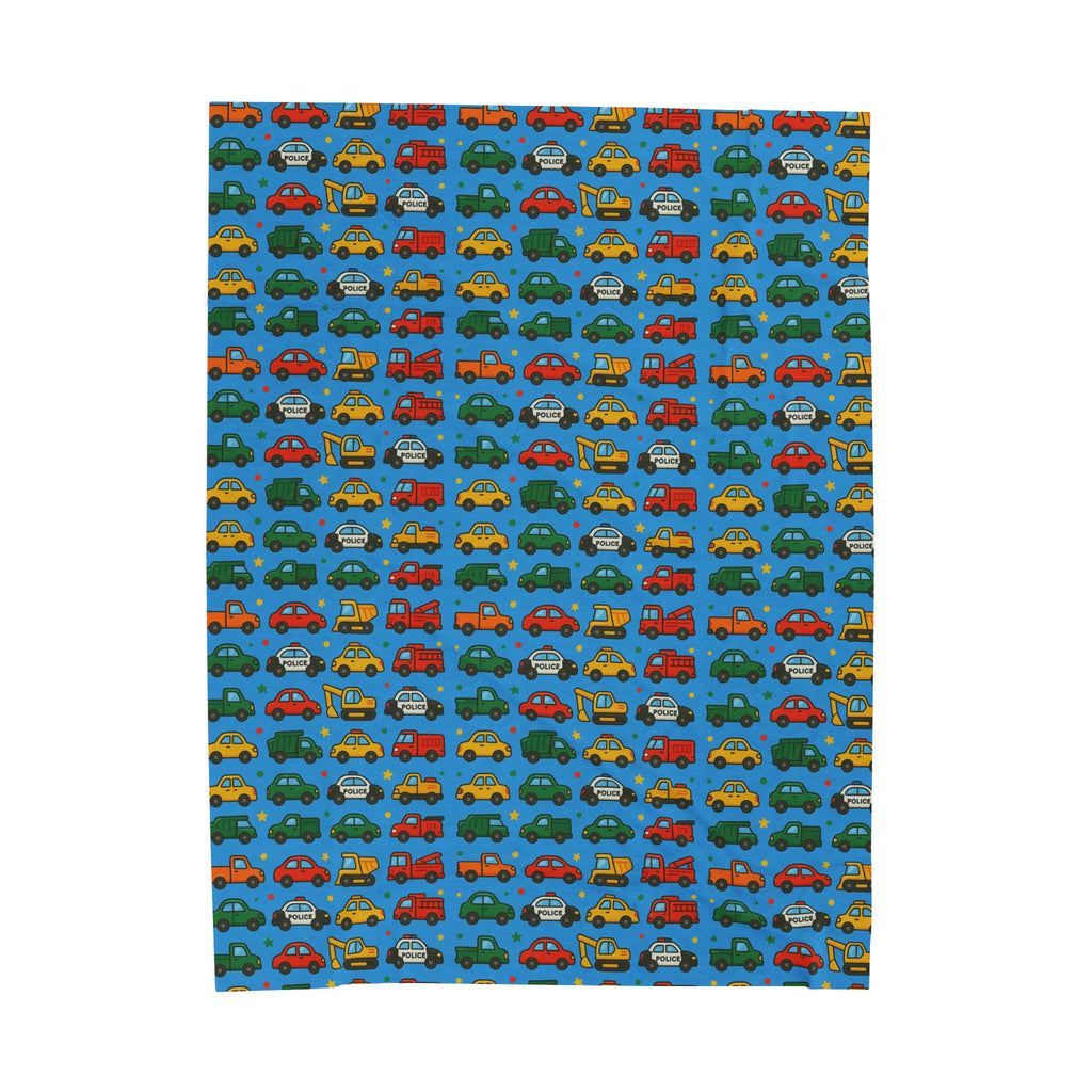 Colorful Toy Cars Pattern Velveteen Plush Blanket | Kids Car Print Throw