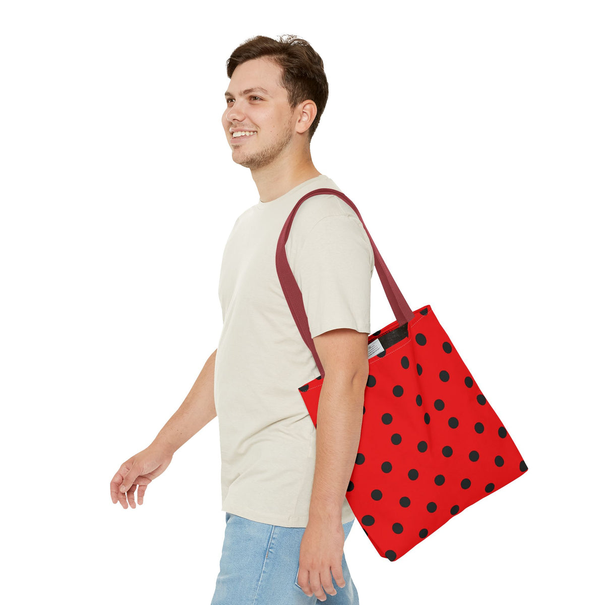 Black Polka Dot on Red Tote Bag
