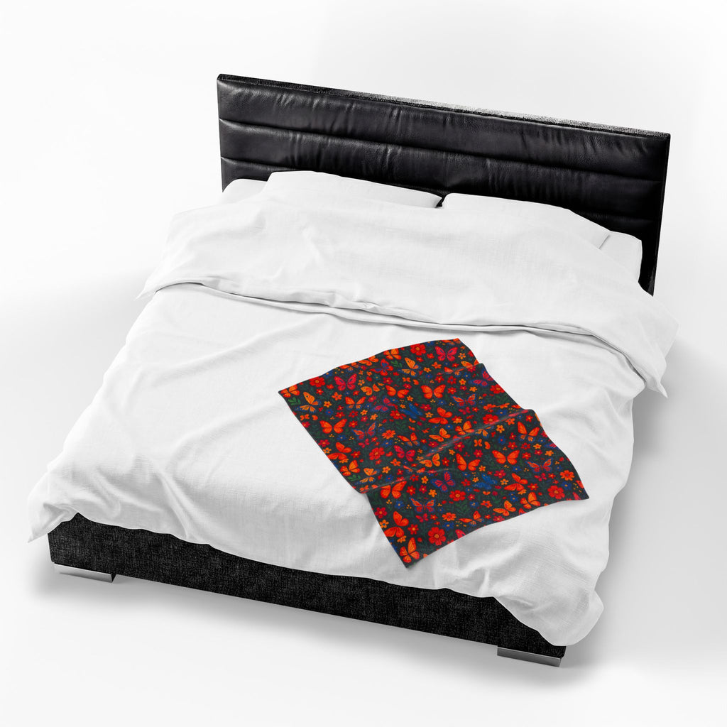 Autumn Butterflies Velveteen Plush Blanket | Fall Leaf Pattern, Cozy Throw Blanket, Fluttering Butterfly Bedding, Soft Autumn Lap Blanket,