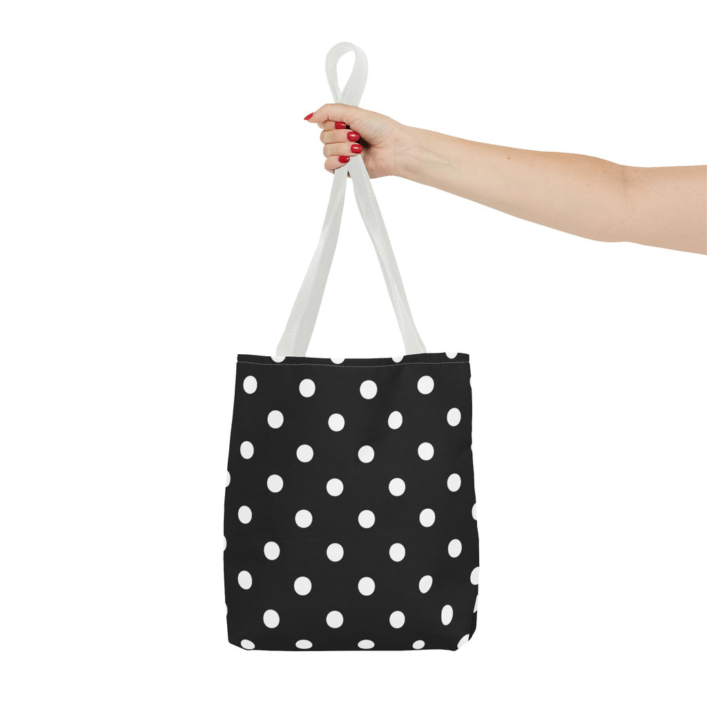 Black Polka Dot Tote Bag | White Dots on Black Background
