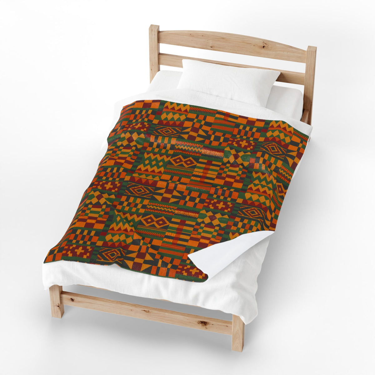 Kente Pattern Velveteen Plush Blanket | African Inspired Geometric Throw