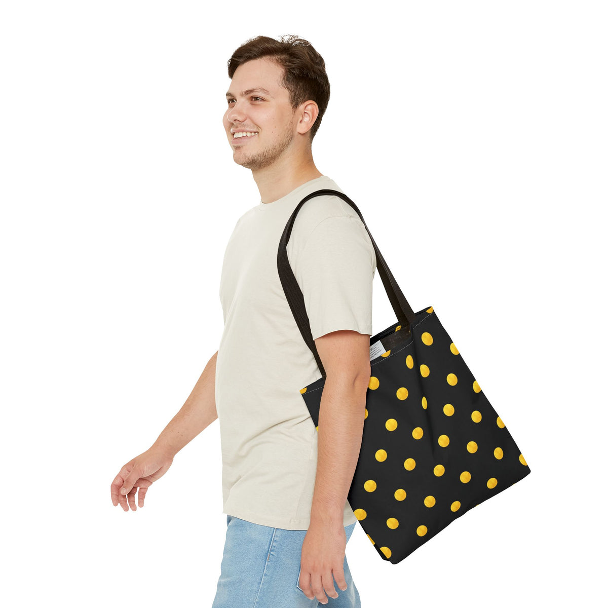 Gold Polka Dot Tote Bag | Black Background, Metallic Spot Pattern