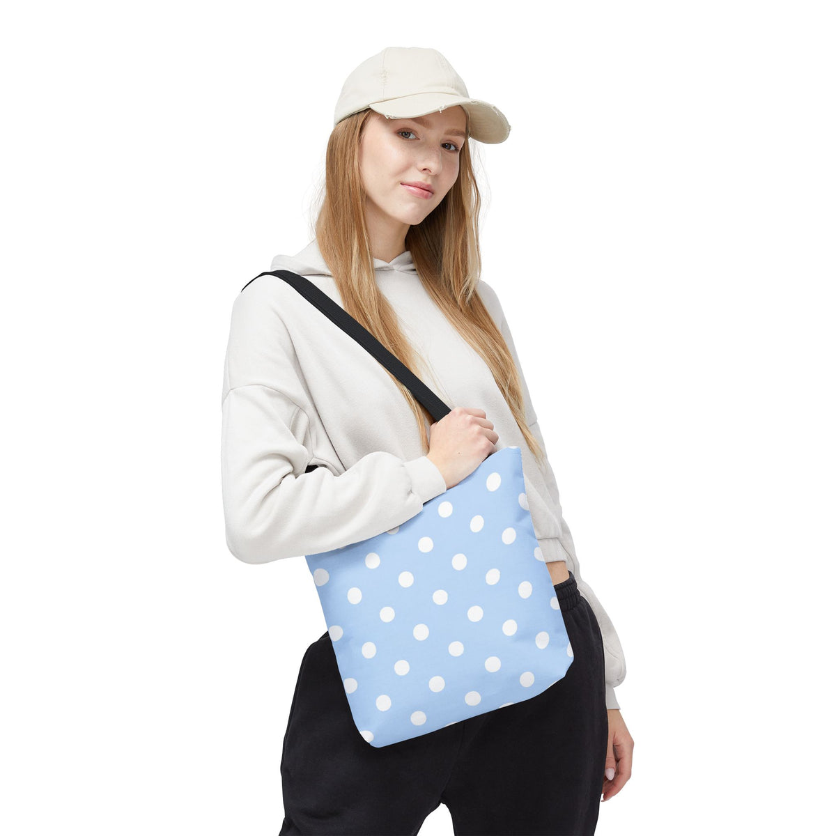 Light Blue with White Polka Dots on Baby Blue Tote