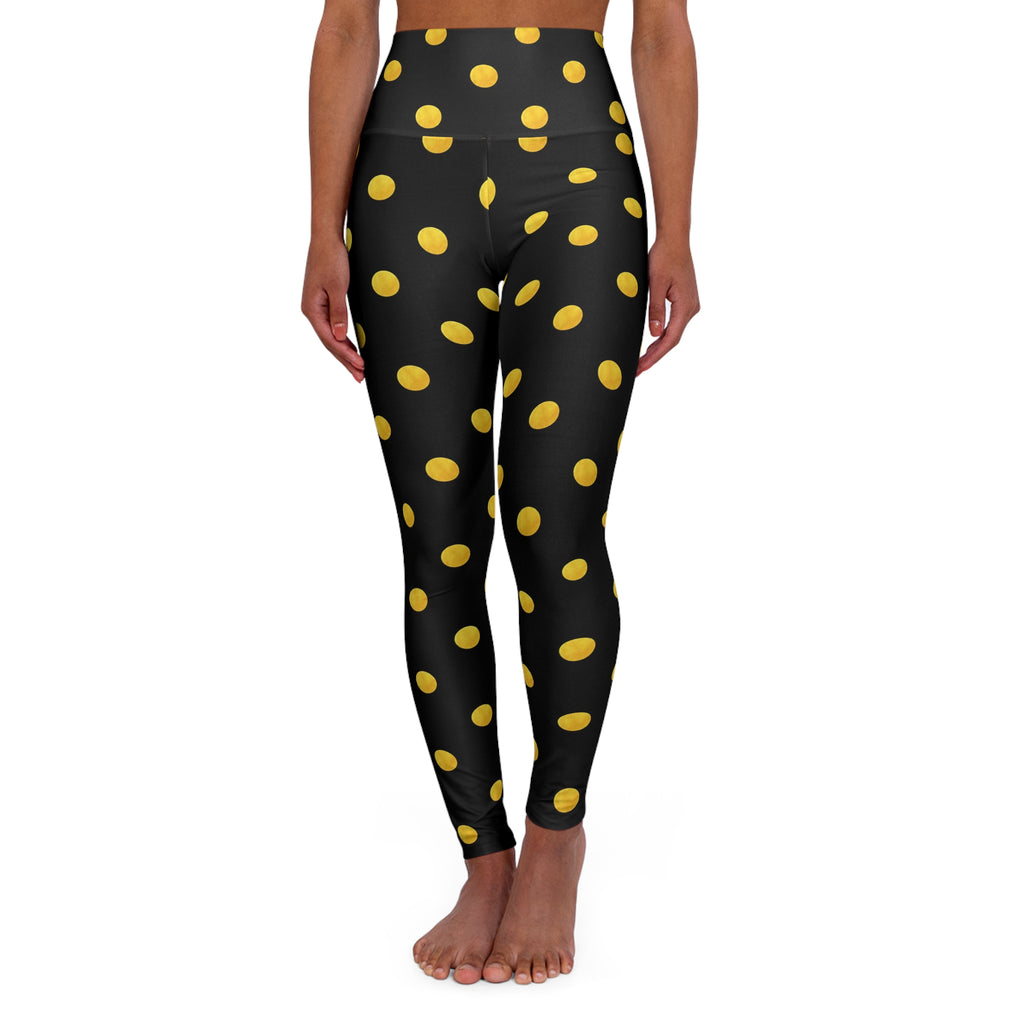 Gold Polka Dot Leggings High Waisted Yoga Leggings | Black and Gold Dot Pattern