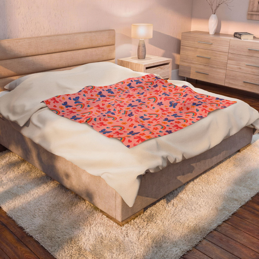 Rainbow and Butterfly Pattern Blanket | Pink Floral Rainbows, Cute Kids Throw
