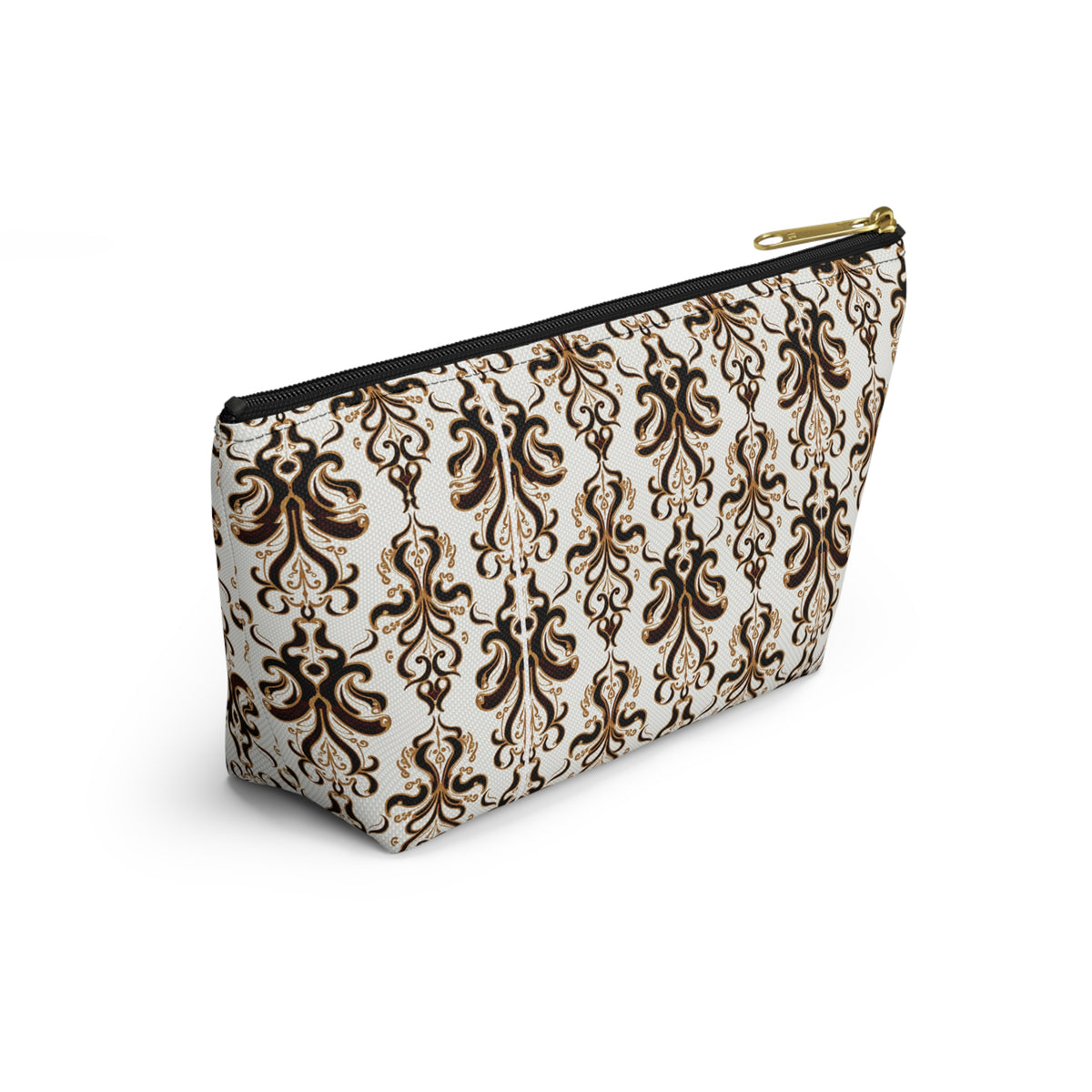 Brown Damask Pattern Accessory Pouch