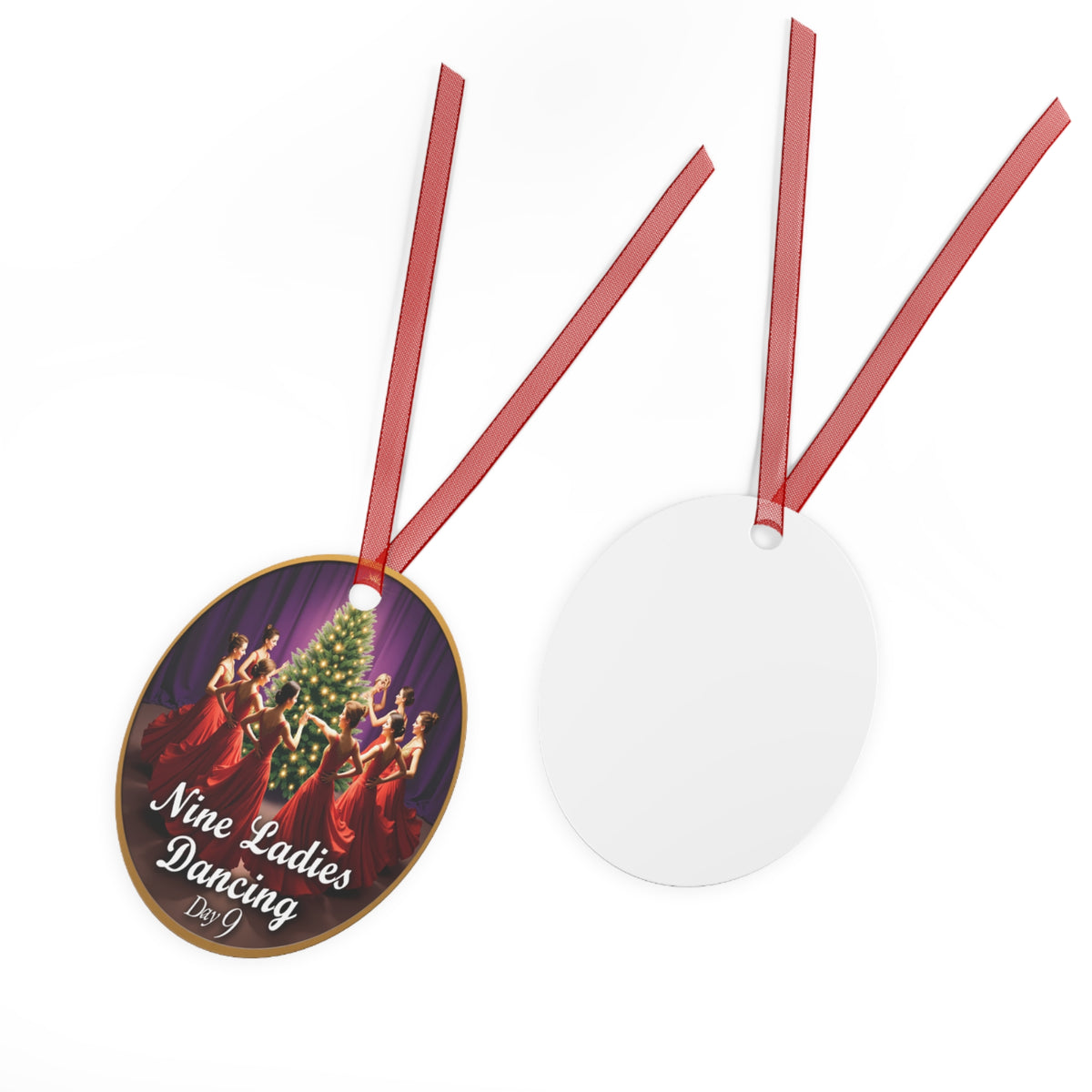 Christmas Metal Ornaments, Holiday Decor, Nine Ladies Dancing Metal Ornaments, Xmas Tree Decorations, Festive Home Decor, Set of 9 Ornaments