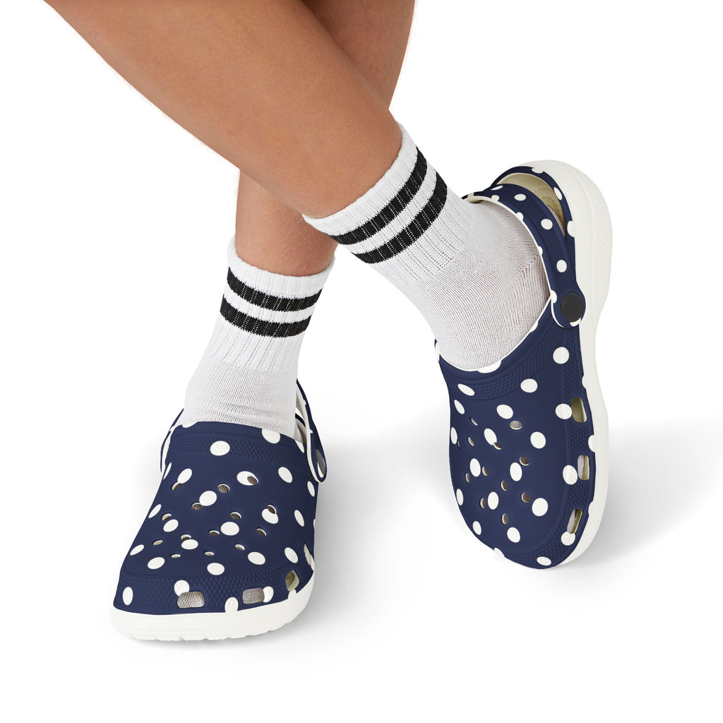 Kids Navy Polka Dot EVA Foam Clogs – Lightweight Slip-On Sandals for Toddlers & Children