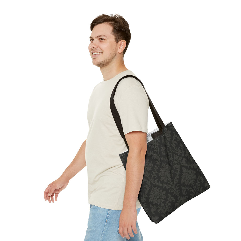 Dark Damask Pattern Tote Bag | Vintage Floral All-Over Print