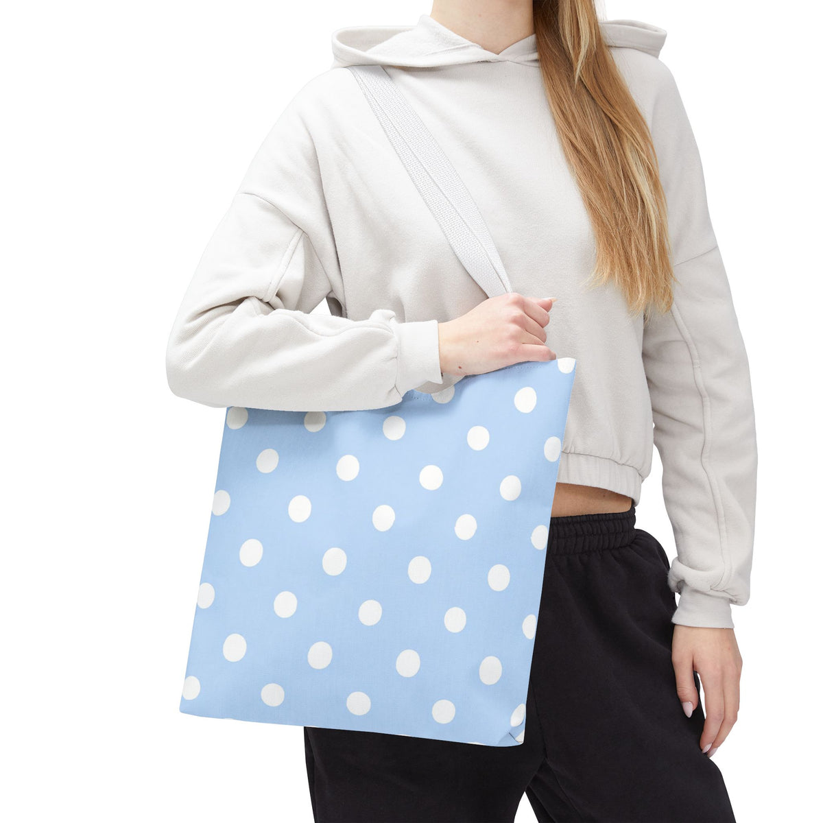 Light Blue with White Polka Dots on Baby Blue Tote
