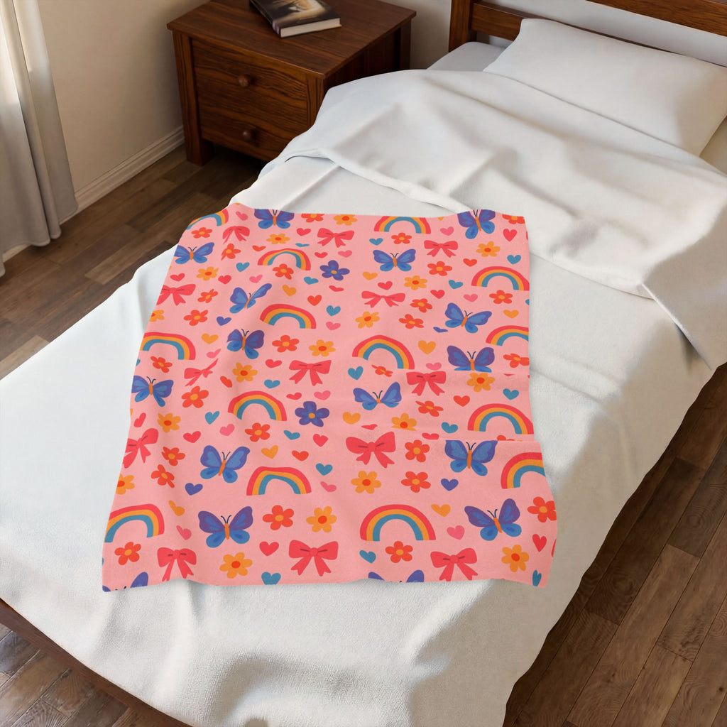 Rainbow and Butterfly Pattern Blanket | Pink Floral Rainbows, Cute Kids Throw