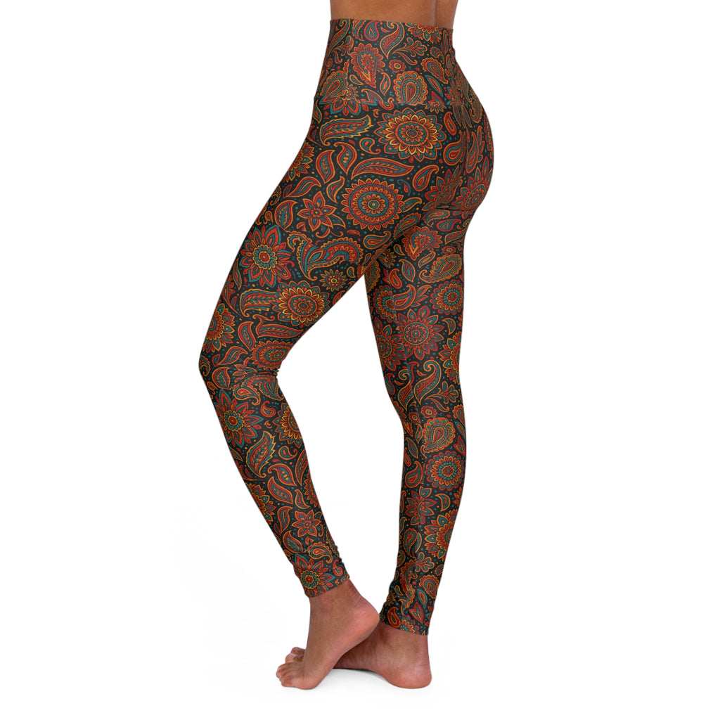 Boho Floral Pattern High Waisted Yoga Leggings | Bohemian Leggings