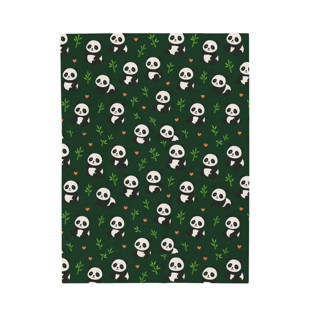 Panda Pattern Velveteen Plush Blanket | Green Skull Floral Repeat