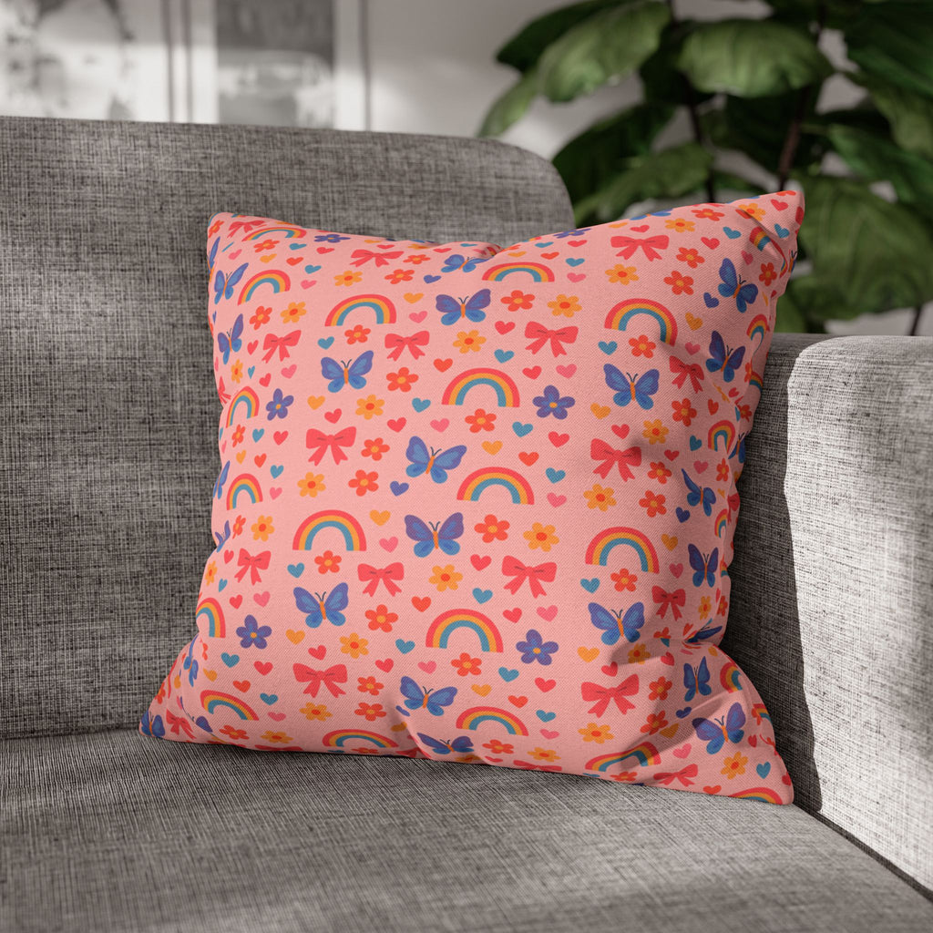 Rainbow Butterflies Pattern Pillowcase | Square Polyester Pillowcase