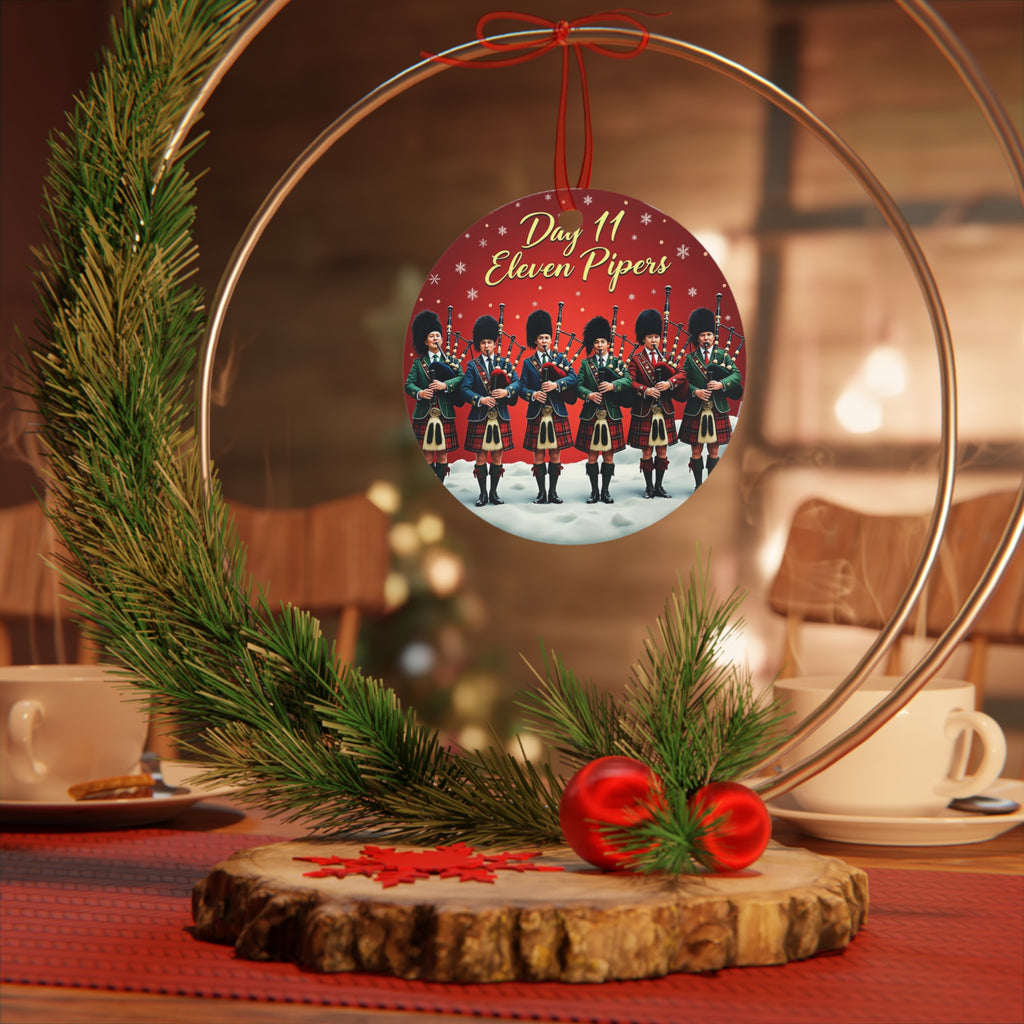 Metal Ornaments - Day 11 Eleven Pipers Pipipin Ornament, Christmas Tree Decoration, Holiday Gift, Festive Decor, Unique Holiday Keepsake