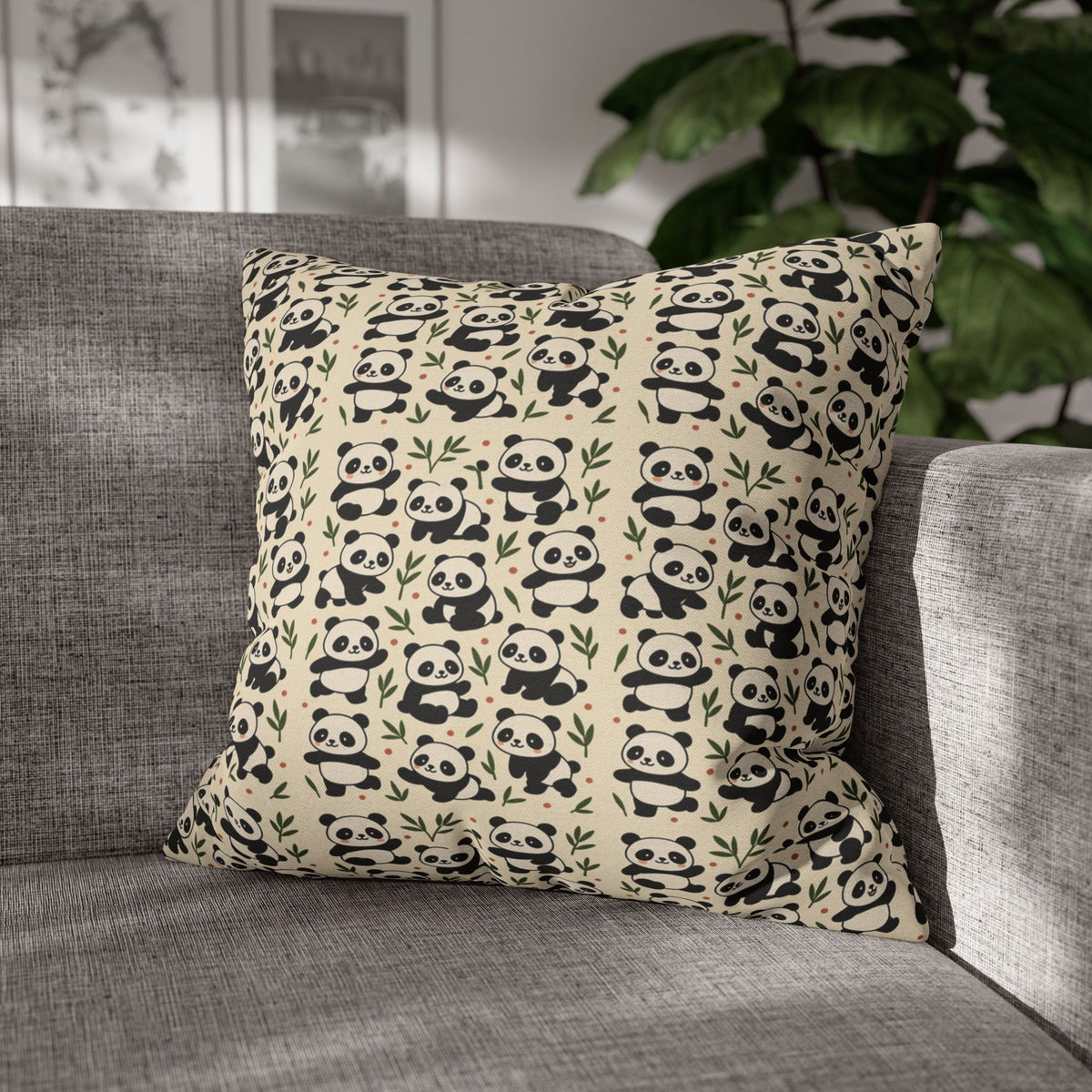 Panda Pattern Pillowcase | Square Spun Polyester Decorative Pillow