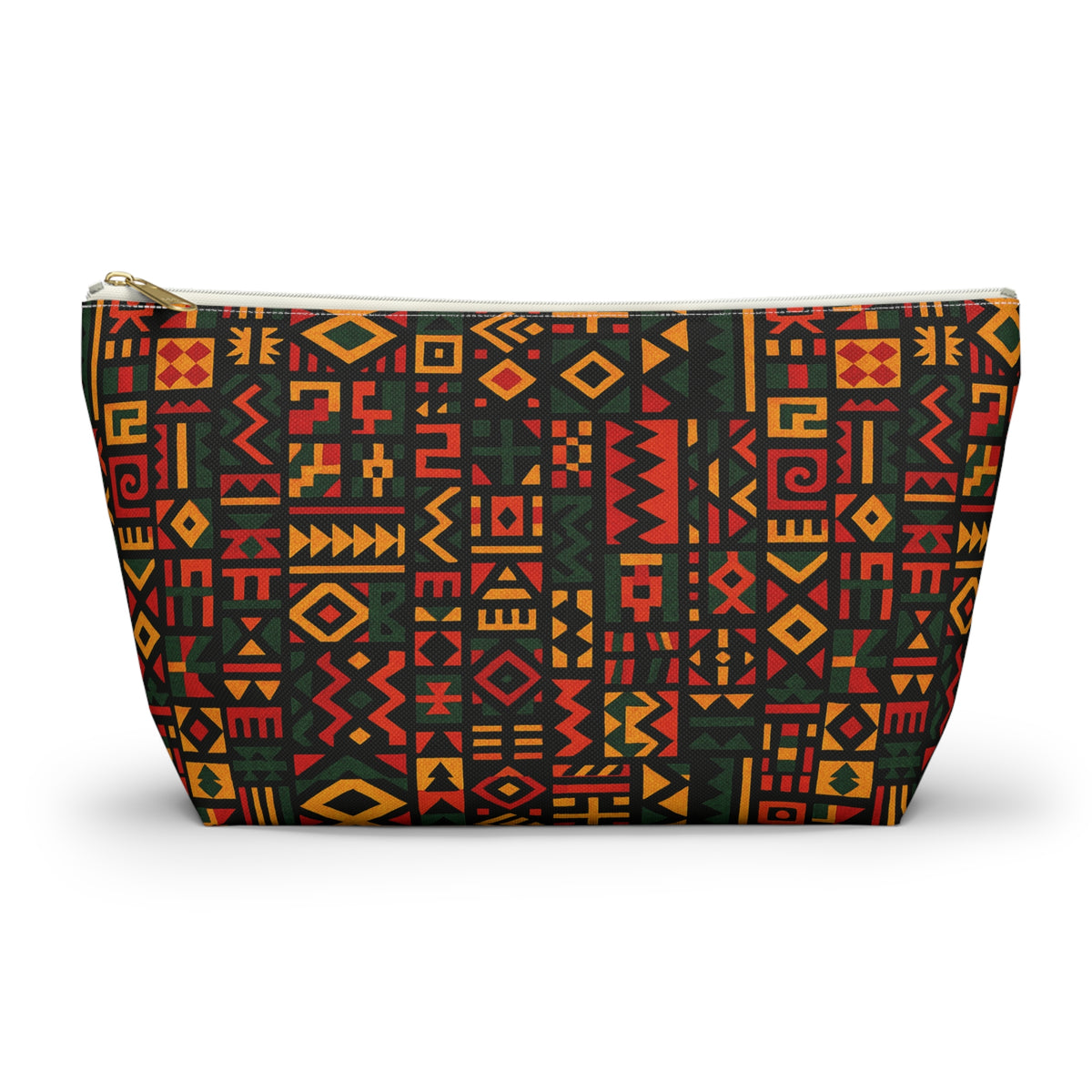 African Tribal Pattern Accessory Pouch | T-Bottom Zip Cosmetic Bag