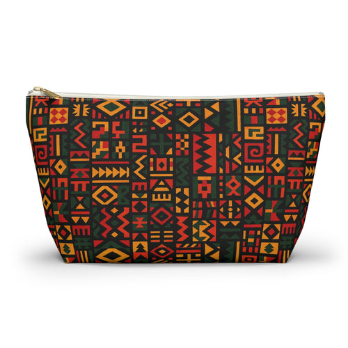 African Tribal Pattern Accessory Pouch | T-Bottom Zip Cosmetic Bag