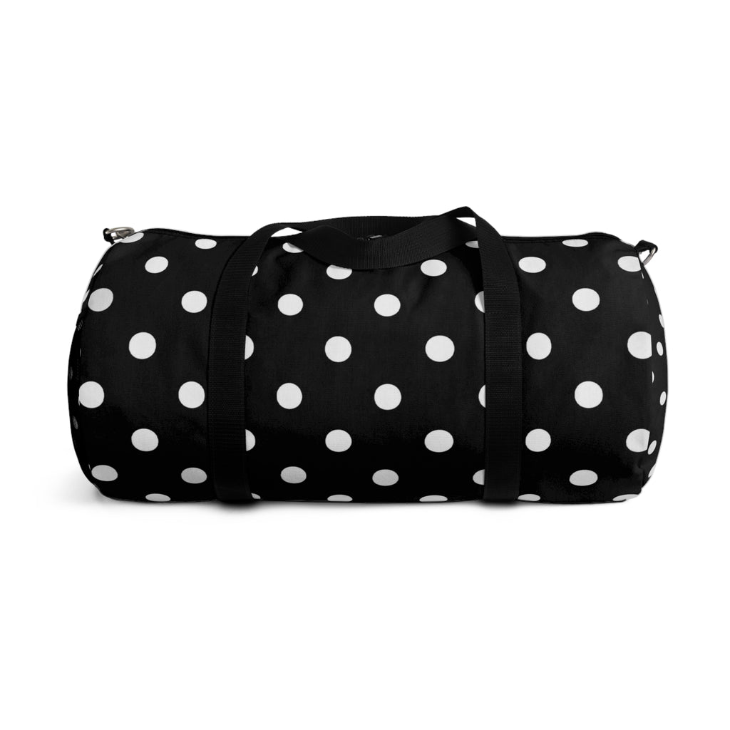 Black Polka Dot Duffel Bag — Classic Travel & Gym Tote